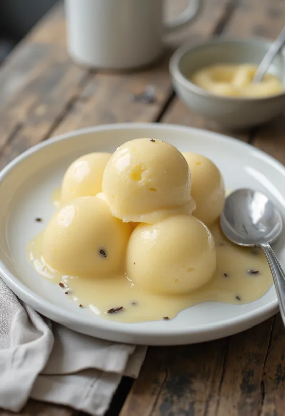 Parfait à la vanille classique tranché servi avec des fruits frais