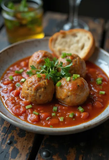 Boulettes de viande à la tomate servies dans une sauce tomate épaisse aigre-douce