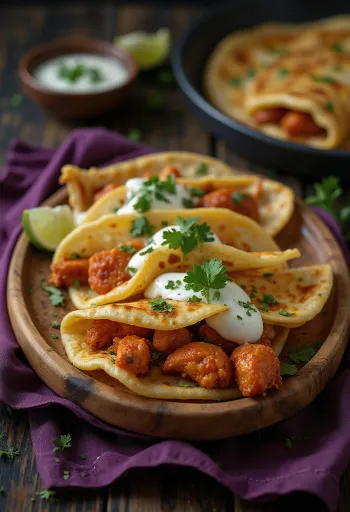 Crêpes au poulet Tandoori servies