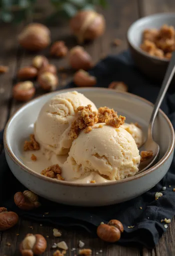 Glace crémeuse aux noisettes servie