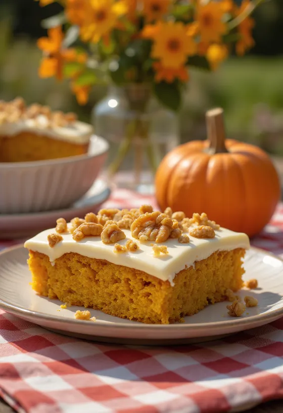Gâteau d'automne au potiron décoré de noix torréfiées