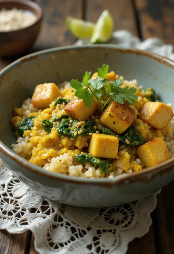 Curry de quinoa aux épinards et tofu