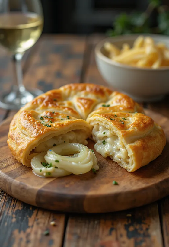 Calzone à la crème et aux poireaux fraîchement cuit