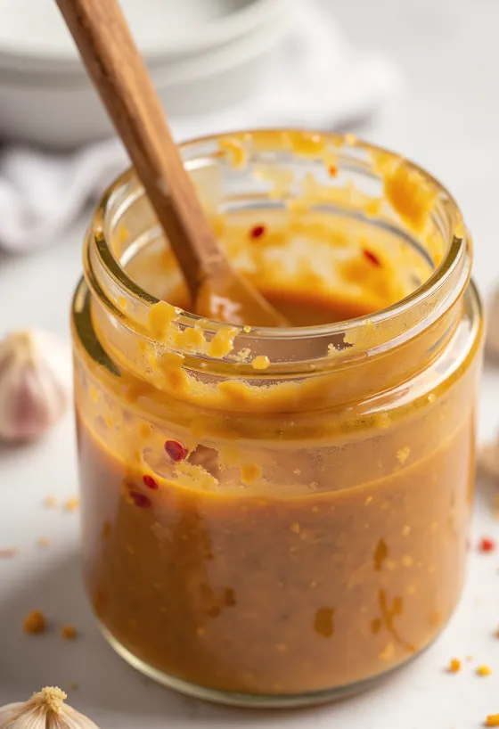 Marinade BBQ beurre de cacahuète-piment servie dans un bol