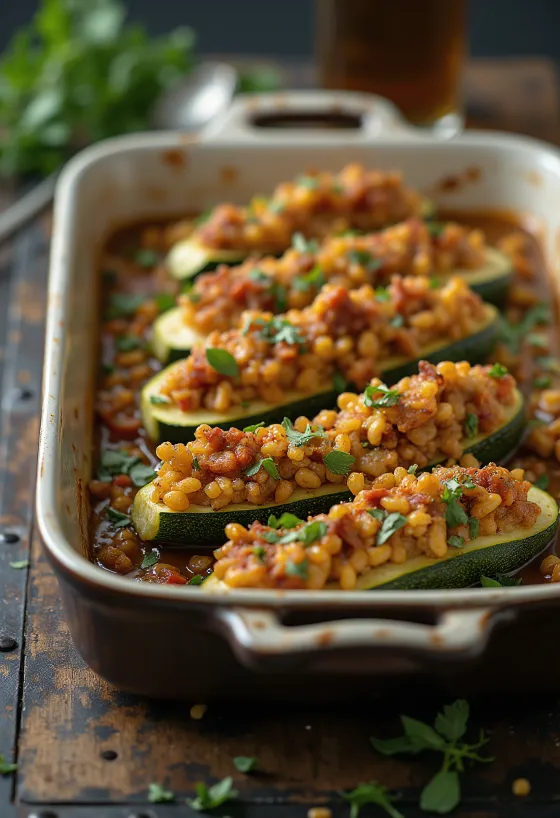 Courgettes farcies véganes aux épices servies