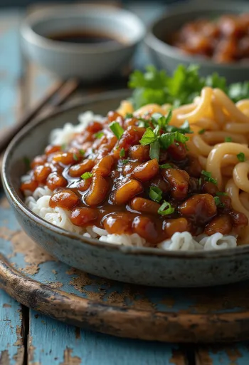 Sauce Hoisin servie avec des plats asiatiques