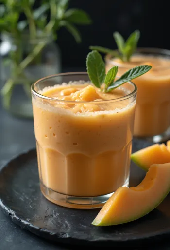 Smoothie au melon servi dans un verre