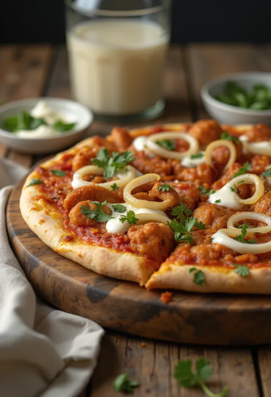Tandoori chicken pizza aux épices indiennes et coriandre