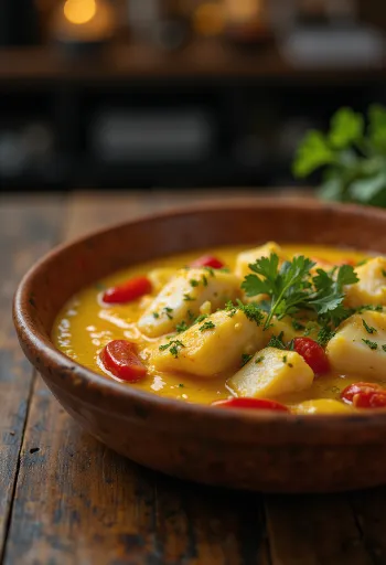 Vatapá de poisson aux poivrons onctueux avec sauce aux poivrons et lait de coco