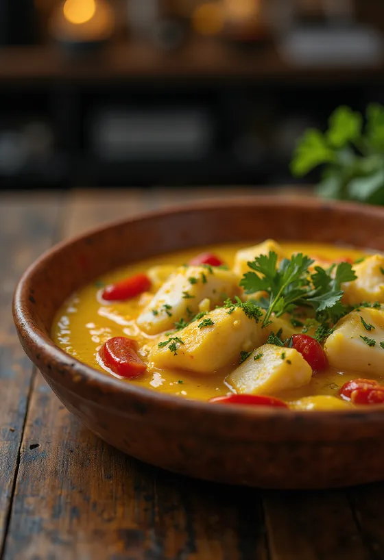 Vatapá de poisson aux poivrons onctueux avec sauce aux poivrons et lait de coco