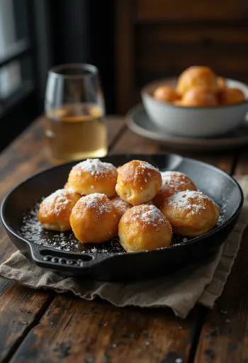 Æbleskiver beignets danois saupoudrés de sucre glace