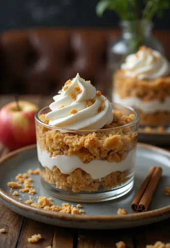 Gâteau aux pommes et mascarpone servi en tranches