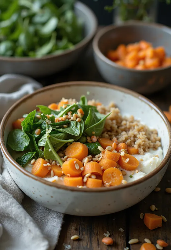 Buddha Bowl à la crème de céleri épicée servi