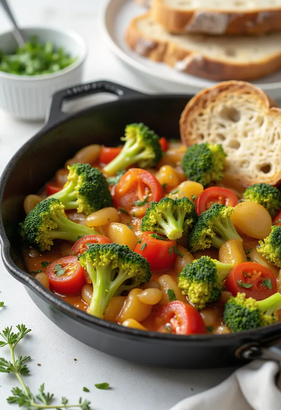 Lecsó prébiotique au brocoli et poireau servi avec légumes frais