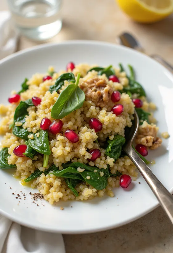 Salade de quinoa aux épinards et grenade