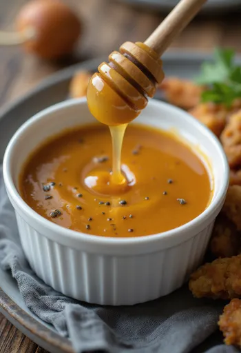 Sauce BBQ miel-moutarde servie dans un bol