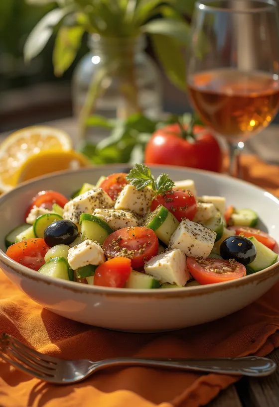 Salade grecque aux dés de tofu grillés
