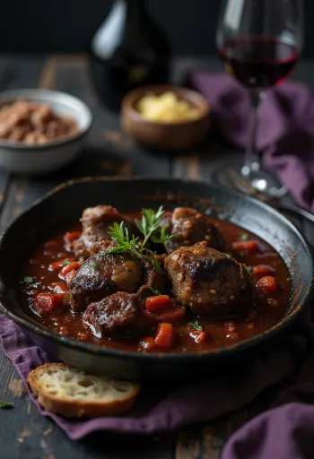 Osso Buco au vin rouge, os de veau tendres servis avec une sauce riche