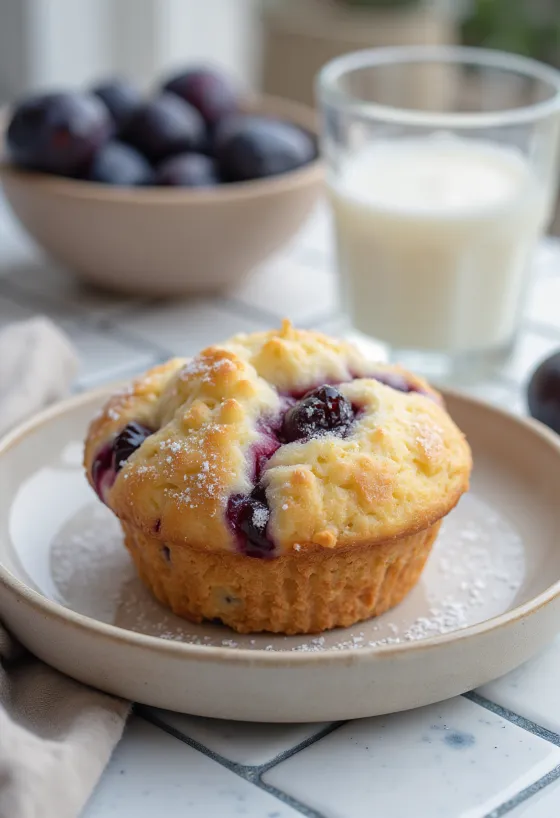 Muffins aux prunes servis sur une assiette