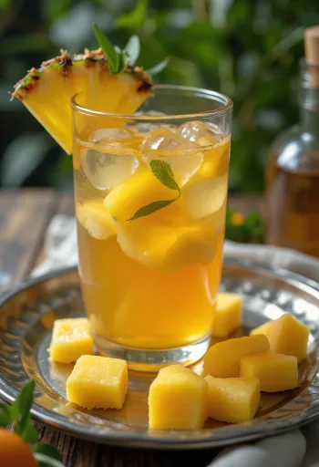 Thé aux fruits exotiques servi dans un verre