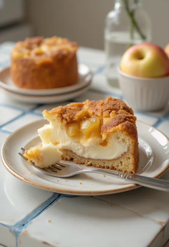 Gâteau au fromage blanc, pommes et cannelle décoré de pommes et cannelle