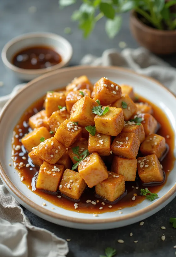 Tofu frit sauce à l'ail