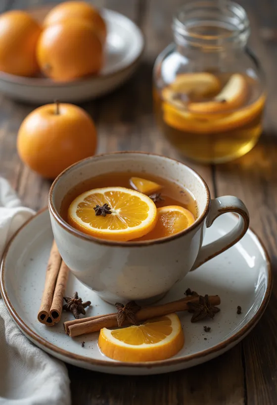 Thé aux fruits d'hiver servi dans un verre