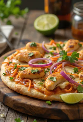 Thai chicken pizza à la sauce aux arachides et coriandre