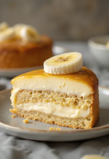 Gâteau mascarpone à la banane servi