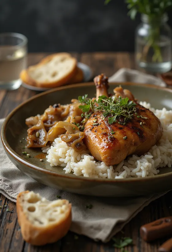 Canard rôti servi avec riz et chou braisé