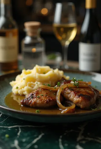 Foie sauté et écrasé de pommes de terre dans une assiette