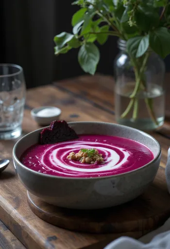 Velouté de betterave à la crème servi