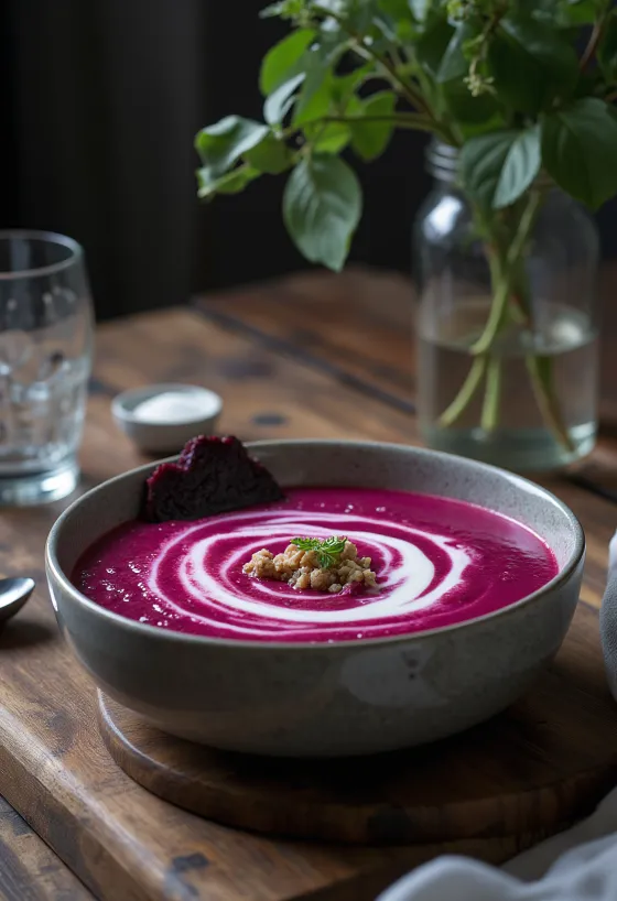 Velouté de betterave à la crème servi