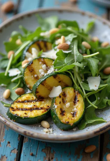 Salade de courgettes grillées à la roquette et parmesan