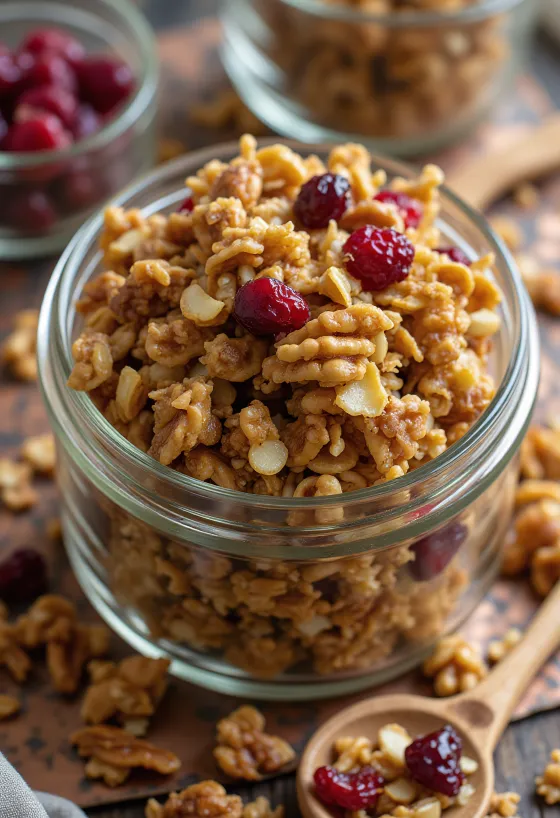 Granola maison aux flocons d'avoine croustillants, graines et fruits secs
