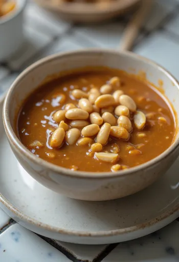 Sauce Satay aux cacahuètes servie avec brochettes grillées