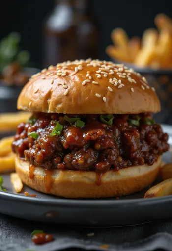 Sandwich Sloppy Joe sauce BBQ avec une garniture riche
