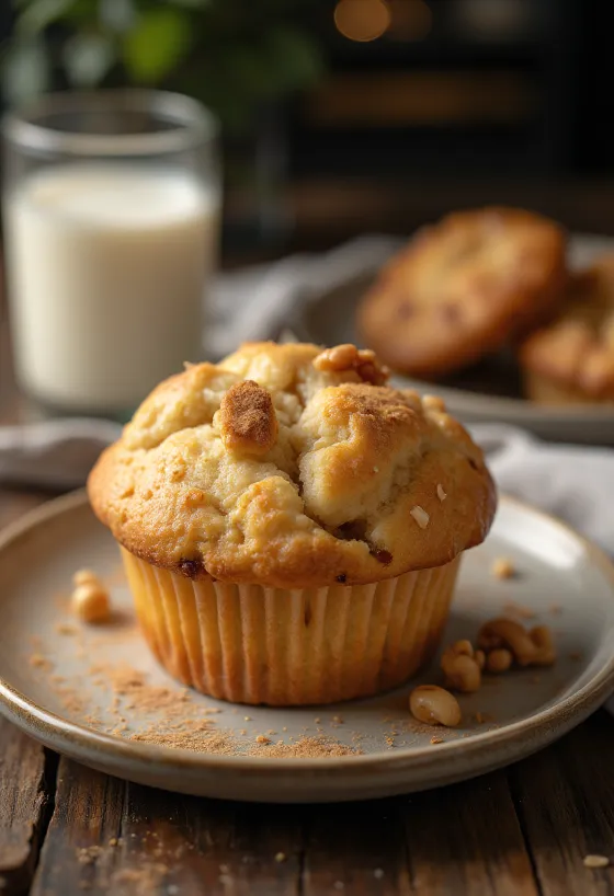 Muffins pomme-noix servis sur une assiette