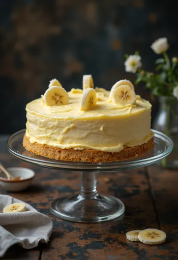 Gâteau à la crème de banane décoré de tranches de banane