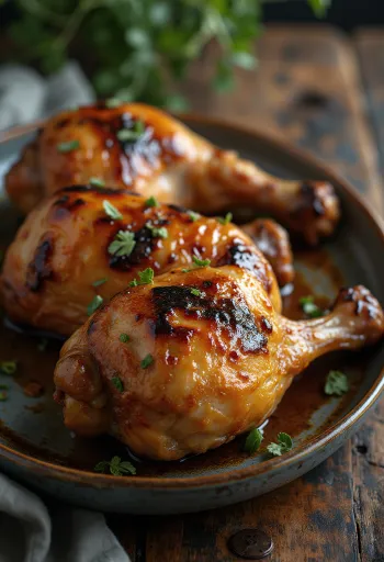 Pilons de dinde grillés servis avec herbes fraîches et légumes rôtis.