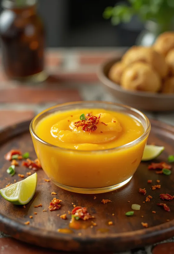 Sauce mangue citron vert servie avec du poulet grillé