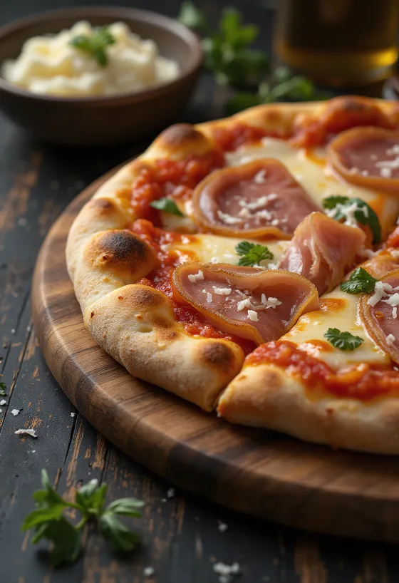 Pizza con Pancetta avec lardons et fromage