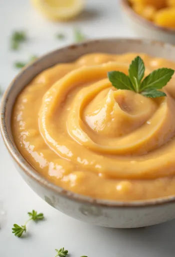 Sauce tahini mangue-citron vert servie