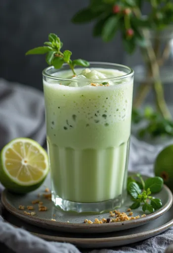 Lassi à la menthe dans un verre décoré de glaçons