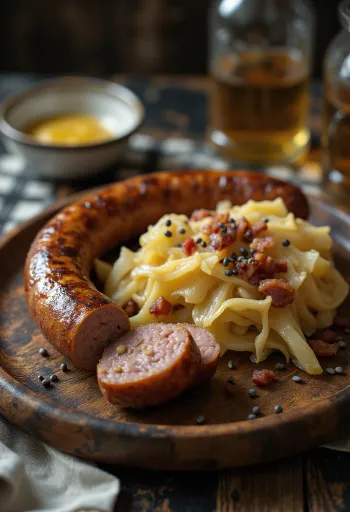 Saucisses rôties servies avec choucroute