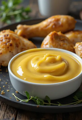 Sauce crémeuse moutarde et gingembre servie