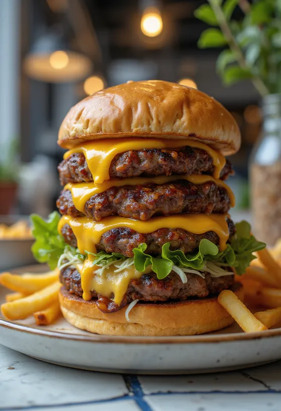 Triple burger servi