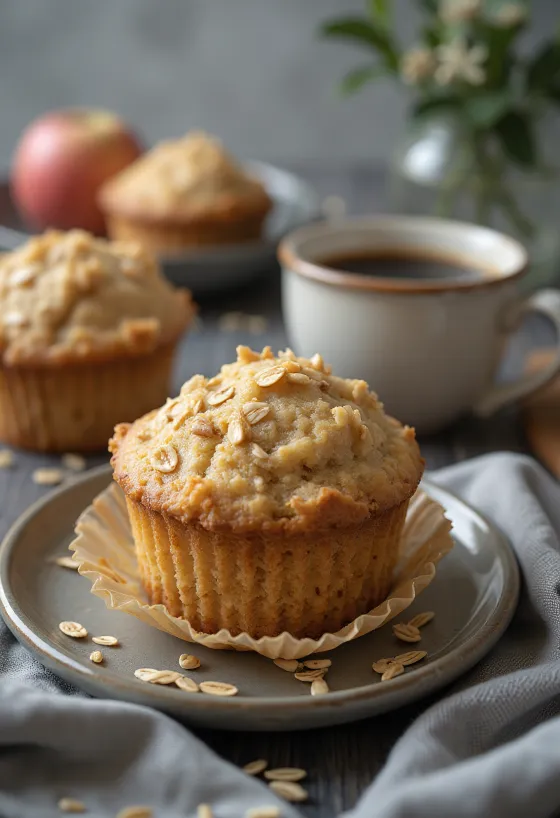 Muffins aux pommes et flocons d'avoine servis sur une assiette