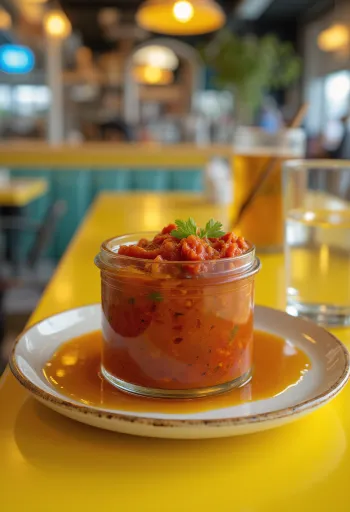 Sauce Harissa servie avec des légumes grillés