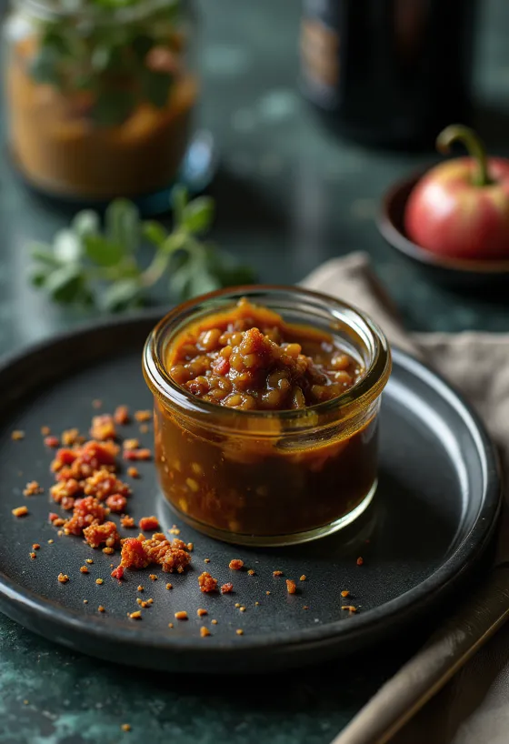 Vinaigrette balsamique à la moutarde et au piment servie